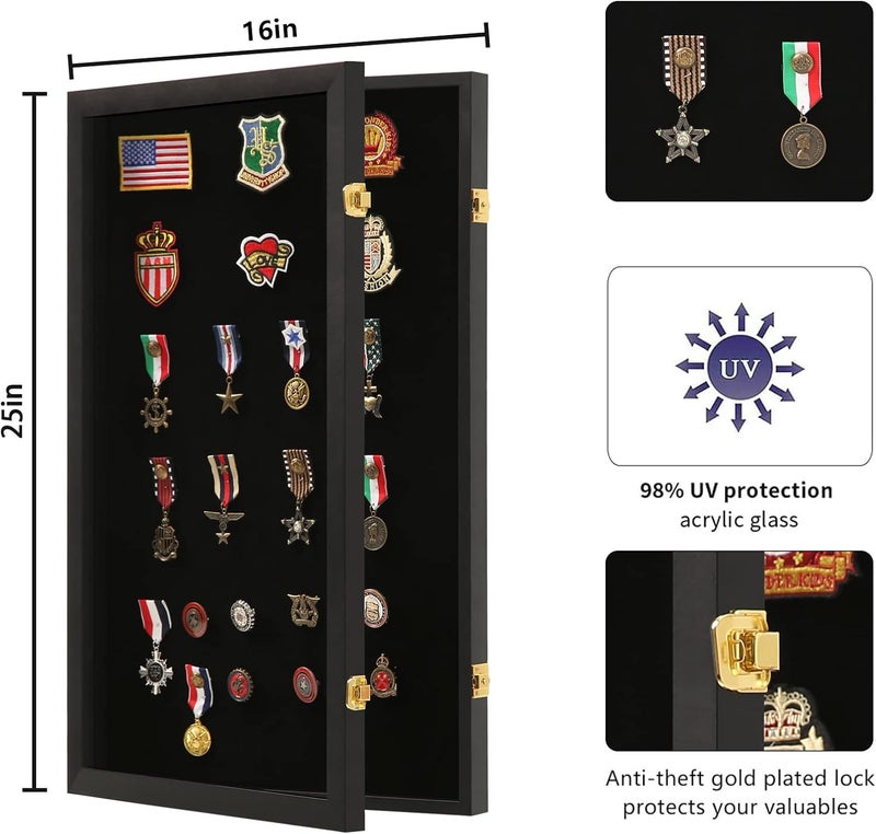 VERANI Pin Display Case 16x25 Pin Collection Display Box Military Medal Display Frame with Uv Protection Acrylic Door for Beach Tags Jewelry Insignia Ribbons Patches Insignia Ribbons Sport Pins - Image 3